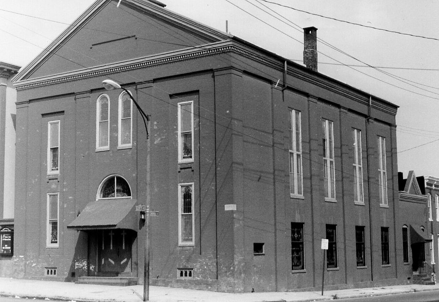 Historic exterior view of the church at 527 Scott Street in Baltimore.